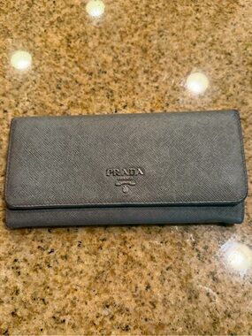 Prada Saffiano Leather Long Wallet in Slate Gray